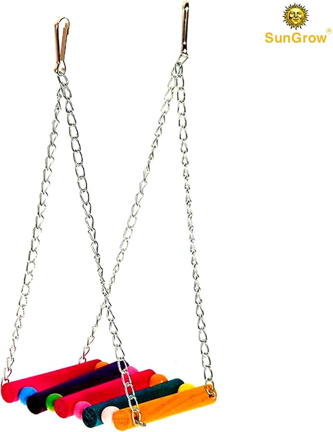SunGrow Parrot Cage Hammock Swing, Colorful Wooden Swing - Image 2