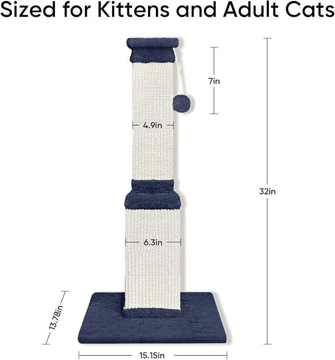 32 Inch Cat Scratching Post for Large Cats, Cat Scratcher for Indoor Cats Adults - Image 3