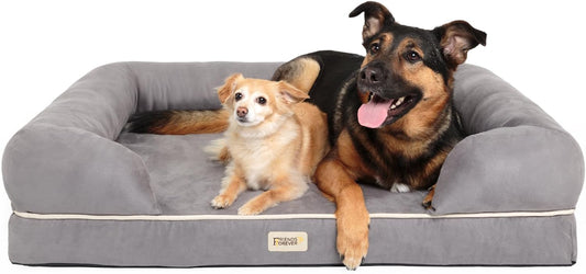 Chester XX-Large Dog Bed - Orthopedic Memory Foam Mattress, Calming Couch Bed, Wall Rim Pillow, Water Resistant Liner, Washable Cover, Non-Slip Bottom, Grey