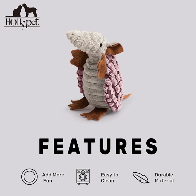 Hollypet Plush Dog Squeaky Toy Stuffed Armadillo Animal Pet Puppy Chew Toys - Image 6