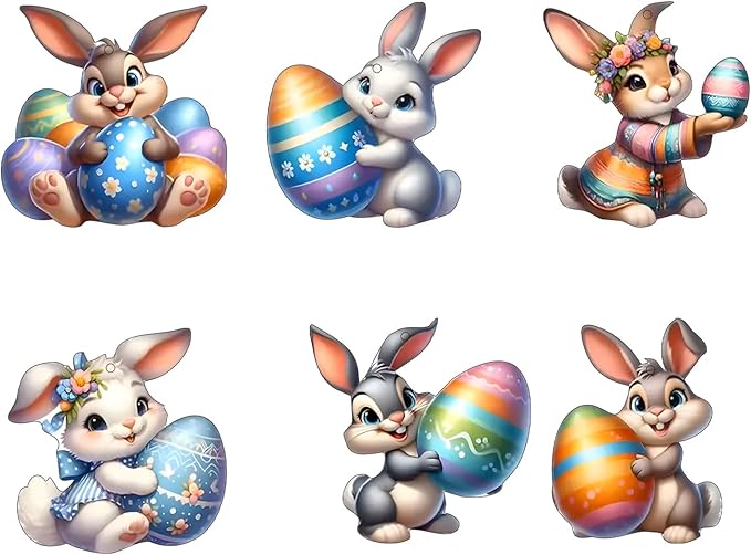 6 Pcs Easter Hanging Ornament Cartoon Cute Rabbit Designs Decoration DIY Crafts by NSSHEL