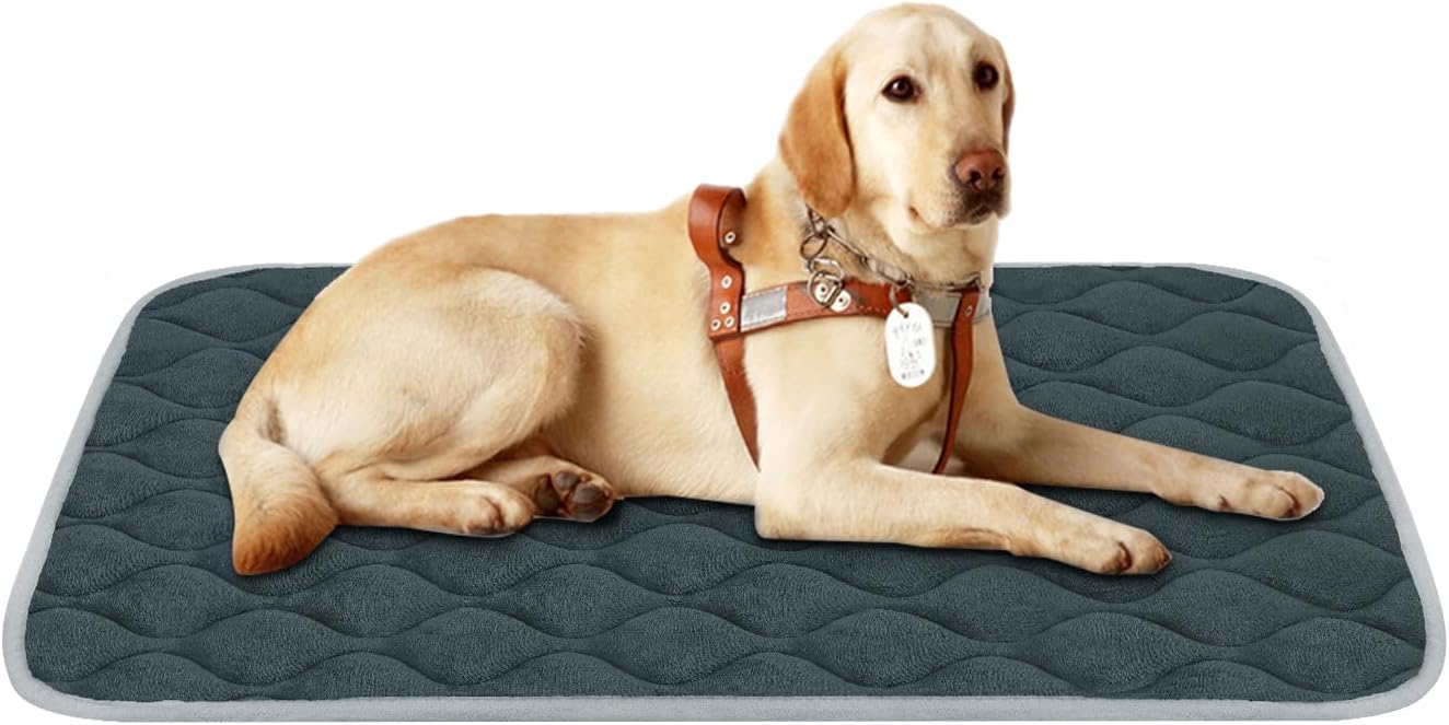 furrybaby Dog Bed Mat Flat Crate Mat with Anti-Slip Bottom Machine Washable Pet Kennel Pad for Dog Sleeping (L 42x28'', Grey Mat)