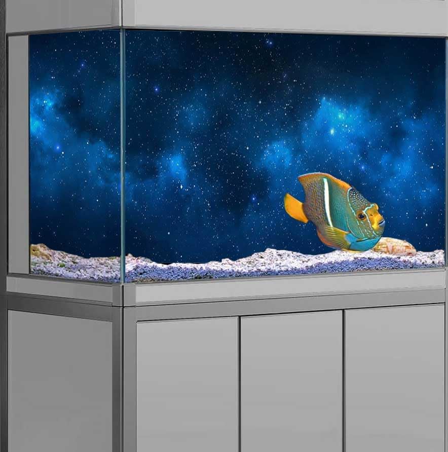 24X16IN Starry Aquarium Background, Art Starry Fish Tank Decorations Background, with 8 EVA Double-Sided Tape