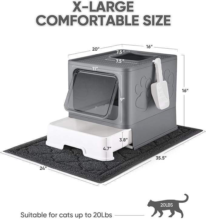 Medario Cat Litter Box with X-Large Litter Mat and Scoop, Large Covered Litter - Image 4