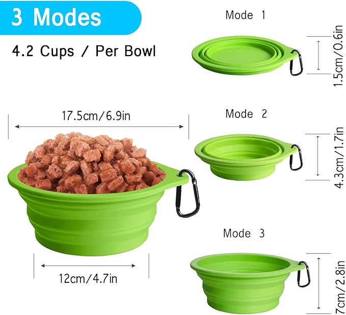 PetBonus 2-Pack Large Silicone Collapsible Dog Bowls, 34oz/1000ml BPA Free - Image 3