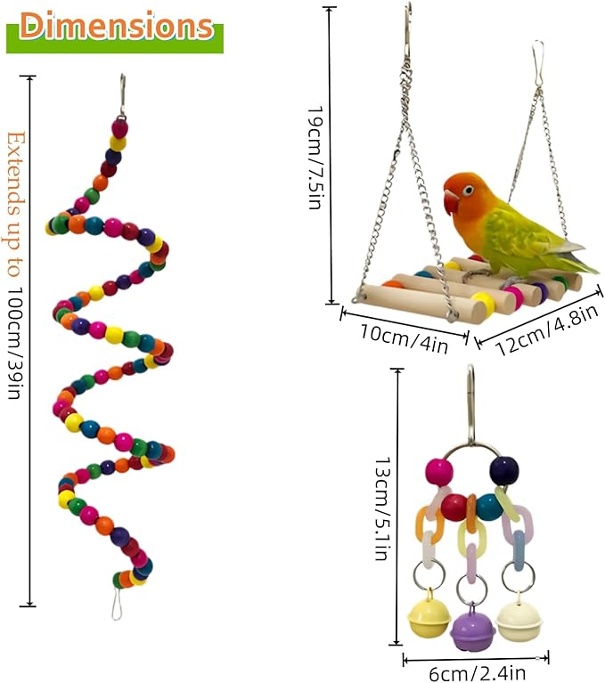 7 Packs Bird Toys for Parakeets, Colorful Parrot Toys - Image 5