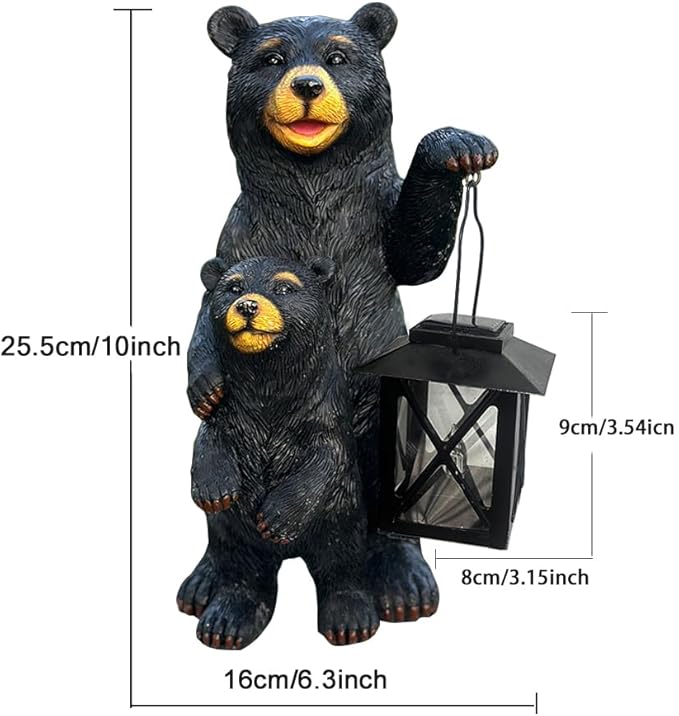 Black Bear Garden Statue with Solar Lantern, Bear Figurine Lights - Image 3