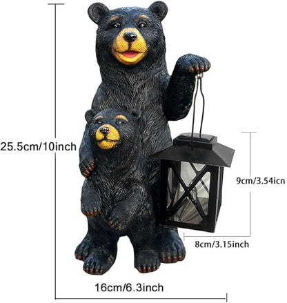 Black Bear Garden Statue with Solar Lantern, Bear Figurine Lights - Image 3