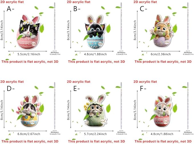 6 Pcs Easter Hanging Ornaments for Tree Bunny Hanging Ornament Mini Colorful - Image 3