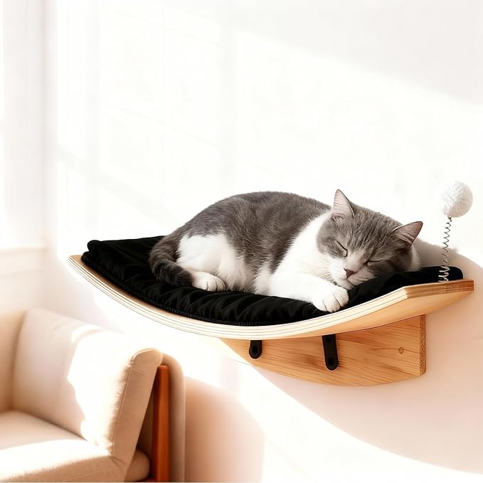 Wooden Cat Wall Shelves and Perches, 5 Piece Wall Mounted Cat Furniture System - Image 4
