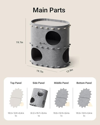 DownyPaws Cat House for Indoor Cats, 2-Storey Foldable Cat Bed Cave, Felt Cats - Image 9