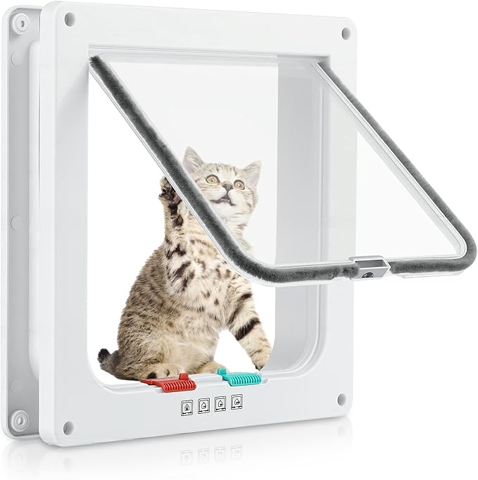 Cat Door for Interior Exterior Door, 4-Way Locking Flap for Cats & Dogs by Mkobon