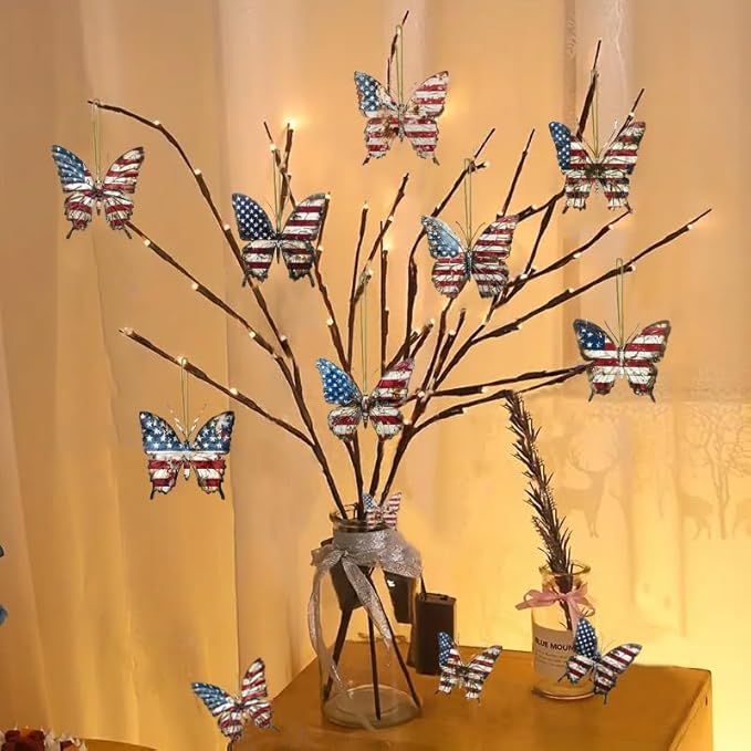 8 Pcs 4th of July Tree Hanging Ornaments Butterfly Independence Day Decorations - Image 2