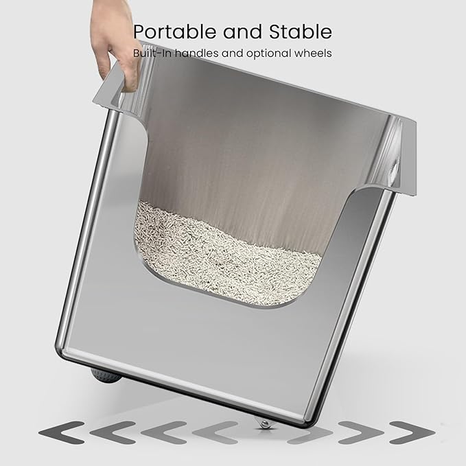 Stainless Steel Litter Box 11.8'' High Sides, XL Metal Cat Litter Box - Image 8