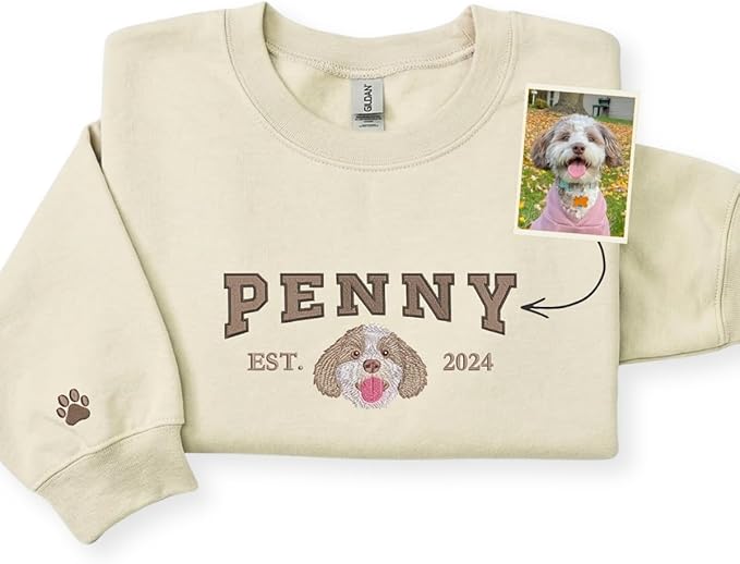 Custom Embroidered Sweatshirt Dog From Real Photo by EMBROLY