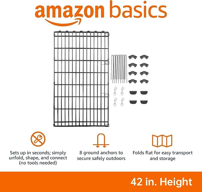 Amazon Basics Foldable Octagonal Metal Exercise Dog Playpen, Indoor/Outdoor - Image 5
