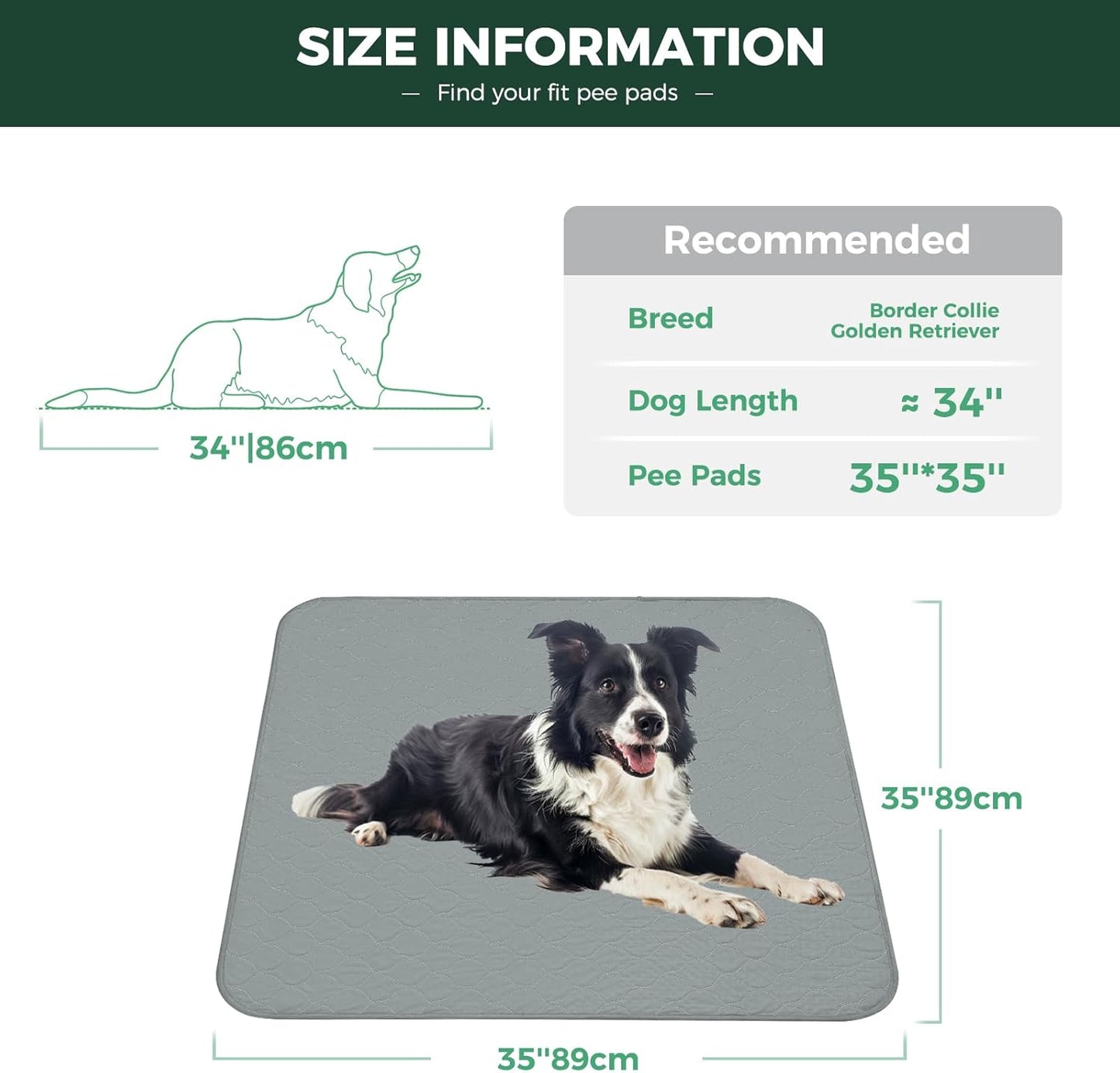 FXW Washable Pee Pads for Dogs, Puppy Pads with Super Absorbent, Specifically Designed for Potty Training, 35" Square, Gray, 4 Packs