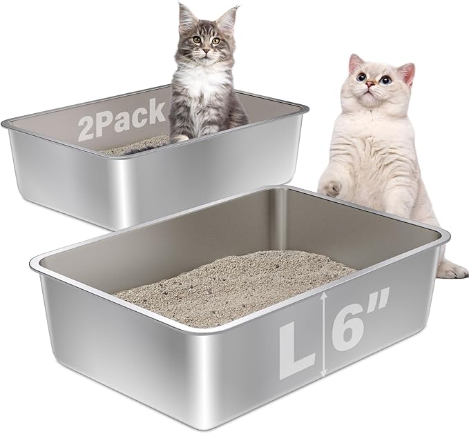 Stainless Steel Litter Box 2Pack, 19.68" x13.77.x6 Large Metal Cat Litter Box by StainlessSteelLitterBox