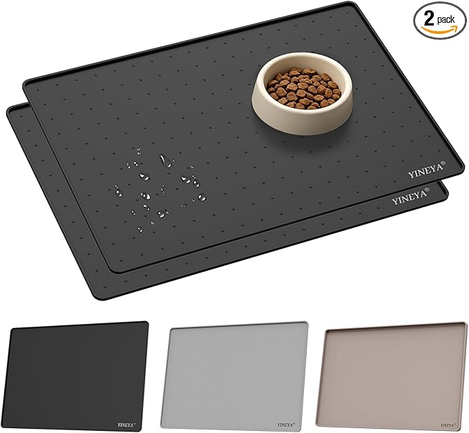 YINEYA 2 Pack Silicone Dog & Cat Food Mat Waterproof 18" x 12", Raised Edge Dog by YINEYA