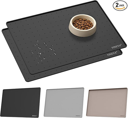 YINEYA 2 Pack Silicone Dog & Cat Food Mat Waterproof 18" x 12", Raised Edge Dog by YINEYA
