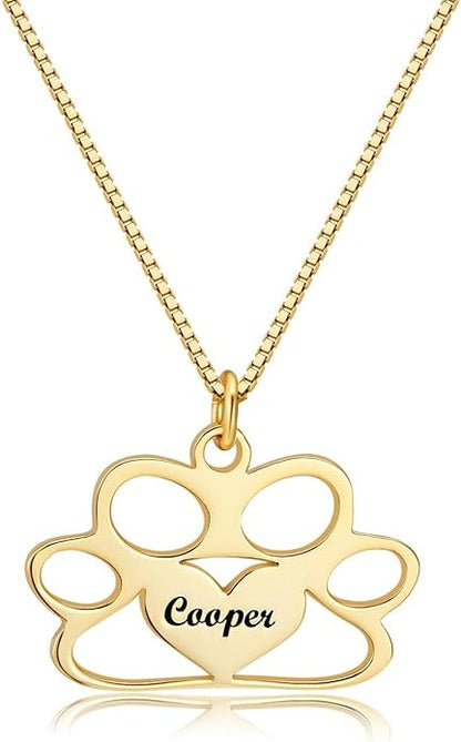 Personalized Cute Dog Cat Paw Name Necklace Forever Love Custom Heart Pendant - Image 2