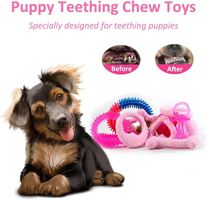 Beiker 20 Pack Pink Puppy Chew Toys - Image 5