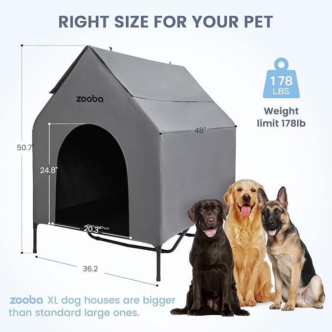 Zooba 48" XL Outdoor Dog House – Weatherproof Elevated Pet Shelter, Breathable - Image 5