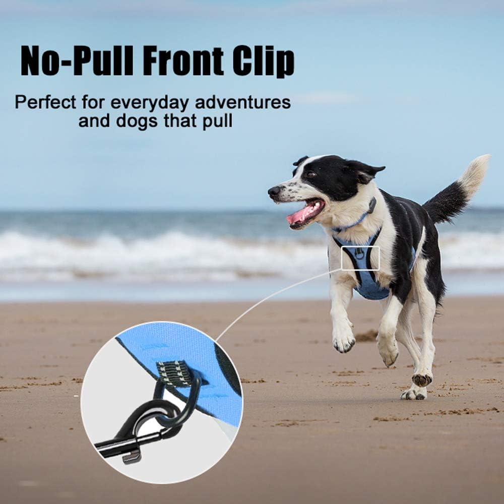 PoyPet No Pull Dog Harness, Reflective Comfortable Vest Harness with Front & Back 2 Leash Attachments and Easy Control Handle Adjustable Soft Padded Pet Vest for Small to Large Dogs (Light Blue,XL)