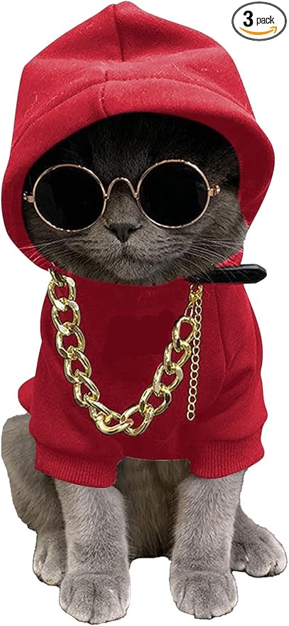 QWINEE 3Pcs Dog Hoodie Cat Apparel Dog Custume Set by QWINEE