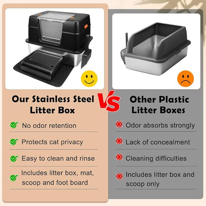 Vivifying Stainless Steel Litter Box, XL Side Entry Extra Large Litter Box - Image 7