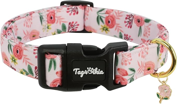 Dog Collar with Roses Patterns, Spring Summer Collection Pink Dog Collar with by Unknown