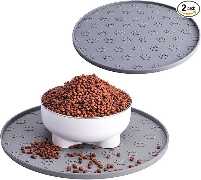 2pcs Silicone pet Food mat, Dog Food and Water mat, Raised Edge Rubber mat by HANZOTO