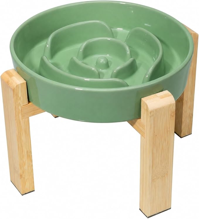 Elevated Slow Feeder Dog Bowl Large Breed, 8.8 Inch Ceramic Slow Eating Bowl by PTOBER