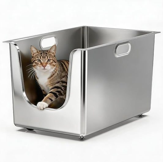 Stainless Steel Litter Box 11.8'' High Sides, XL Metal Cat Litter Box by PTFFF