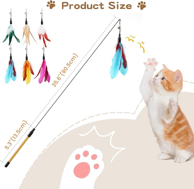 Pawaboo Feather Teaser Cat Toy, Interactive Wands Cats Toy Flying Feathers Cat - Image 8