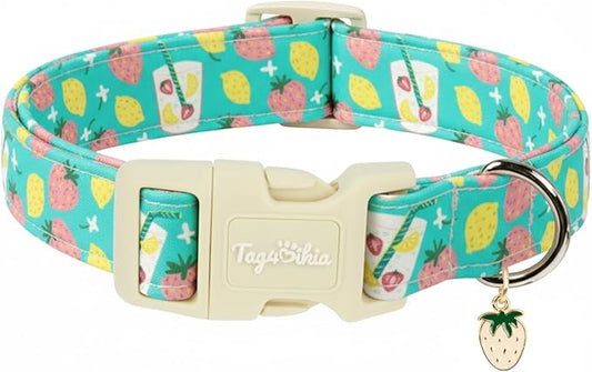 Cute Summer Dog Collar with Strawberry Lemon Pattern, Soft Cotton Girl Dog by Unknown