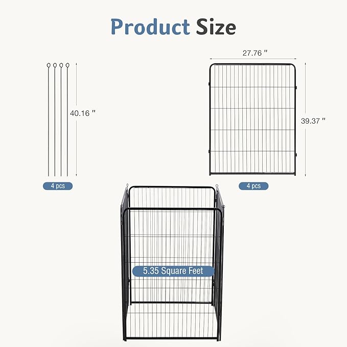 DUMOS Dog Playpen Indoor, Metal 40 Inch 4 Panels Foldable Pet Fence - Image 5