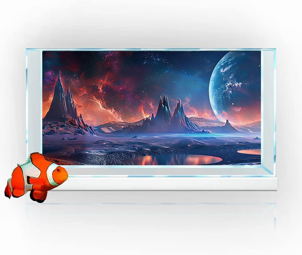 Scarlet Cosmic Aquarium Background,Cool Galaxy Parallel Space Themed Fish Tank Background, Tropical Desert Terrarium Background 24X12IN with 8 EVA Double-Sided Tape