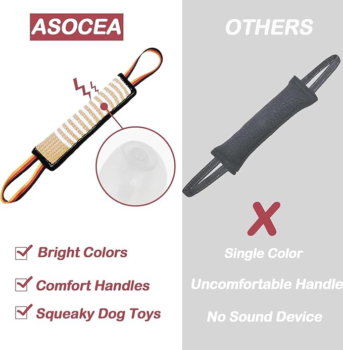 ASOCEA Dog Tug Toy, Bite Jute Pillow Pull Toy Tough Squeaky Dog Toys - Image 5