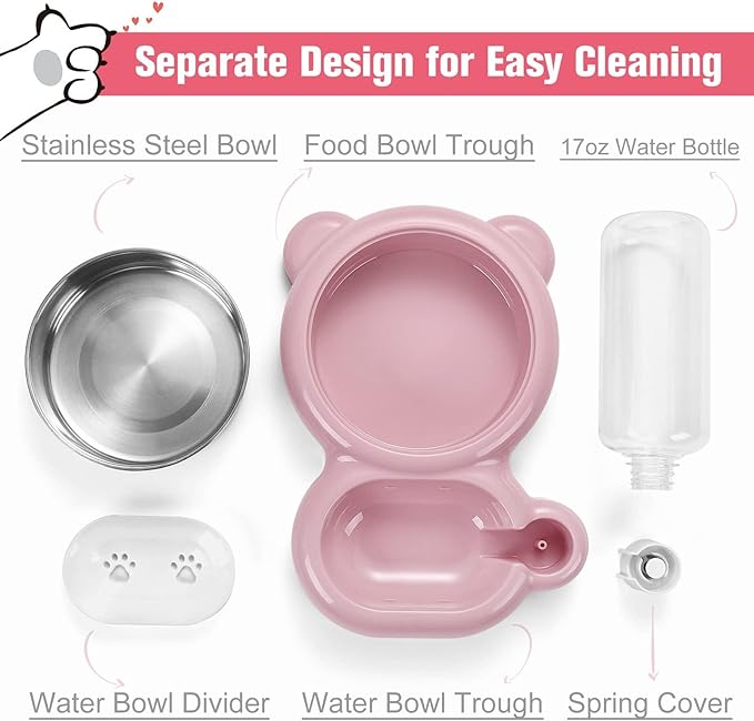 Double Dog Cat Bowls, Cat Food and Water Bowl Set - Image 3