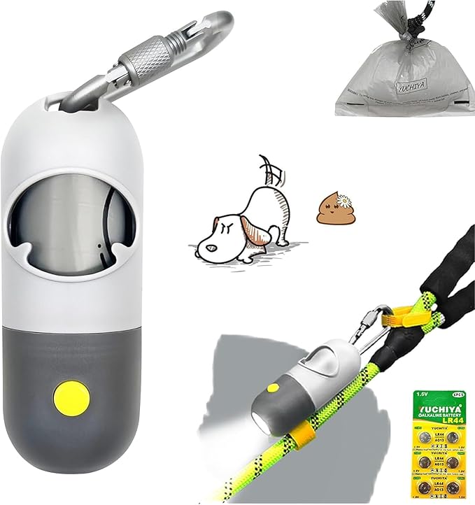 Dog Poop Bags Holder with LED Flashlight|Pet Waste Bags Dispenser by YUCHIYA