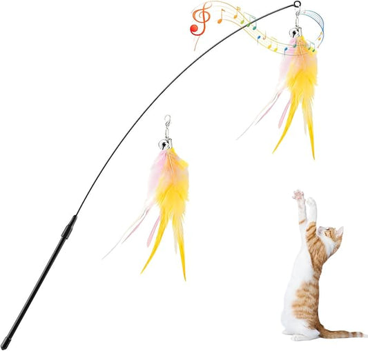 Pawaboo Feather Teaser Cat Toy, Interactive Feather Wand Cats Toy Flying by Pawaboo