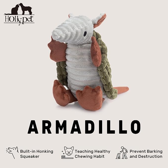 Hollypet Plush Dog Squeaky Toy Stuffed Armadillo Animal Pet Puppy Chew Toys - Image 4