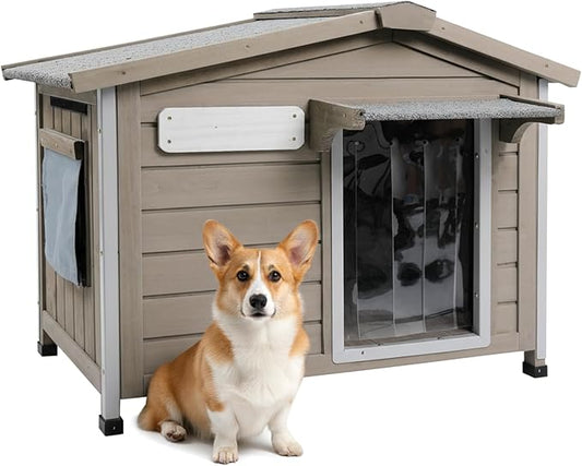 PetsCosset 30.1" L Large Dog House Outdoor & Indoor, Fir Wood Dog Kennel by PETSCOSSET