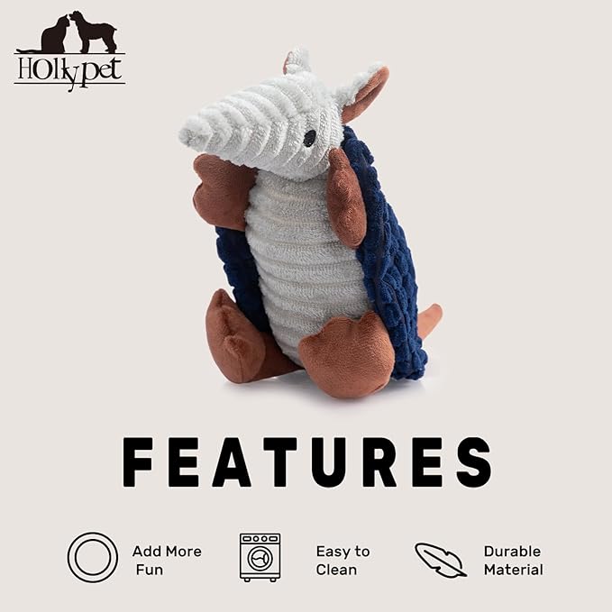 Hollypet Plush Dog Squeaky Toy Stuffed Armadillo Animal Pet Puppy Chew Toys - Image 6