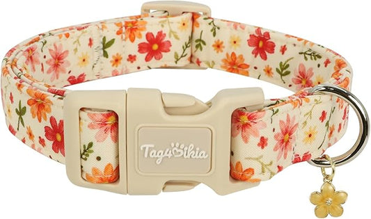 Dog Collar with Pink Floral Patterns, Spring Summer Collection Dog Collar with by Unknown