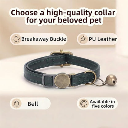 THAIN Leather Cat Collar with Bell Breakaway- Adjustable, Retro Bell fit Most - Image 3