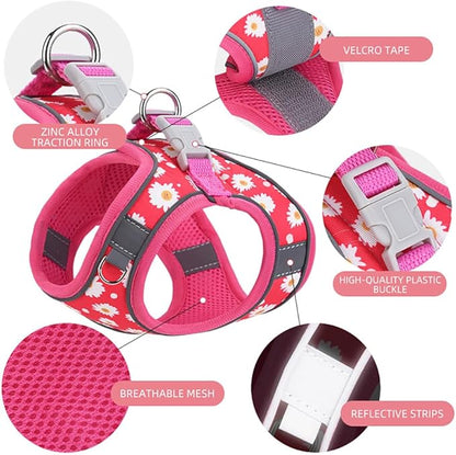 Step in Dog Harness and Leash Set, Flower Adjustable Easy Walk Puppy Harnesses - Image 2
