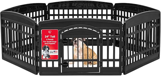 IRIS USA Dog Playpen with Door, 24” 6 Panel Pet Exercise Pen – Indoor Outdoor by IRISUSA