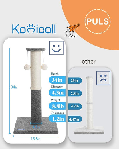 34-Inch Tall Cat Scratching Post, Komicoll Large Scratch Post, Sisal Cat - Image 5